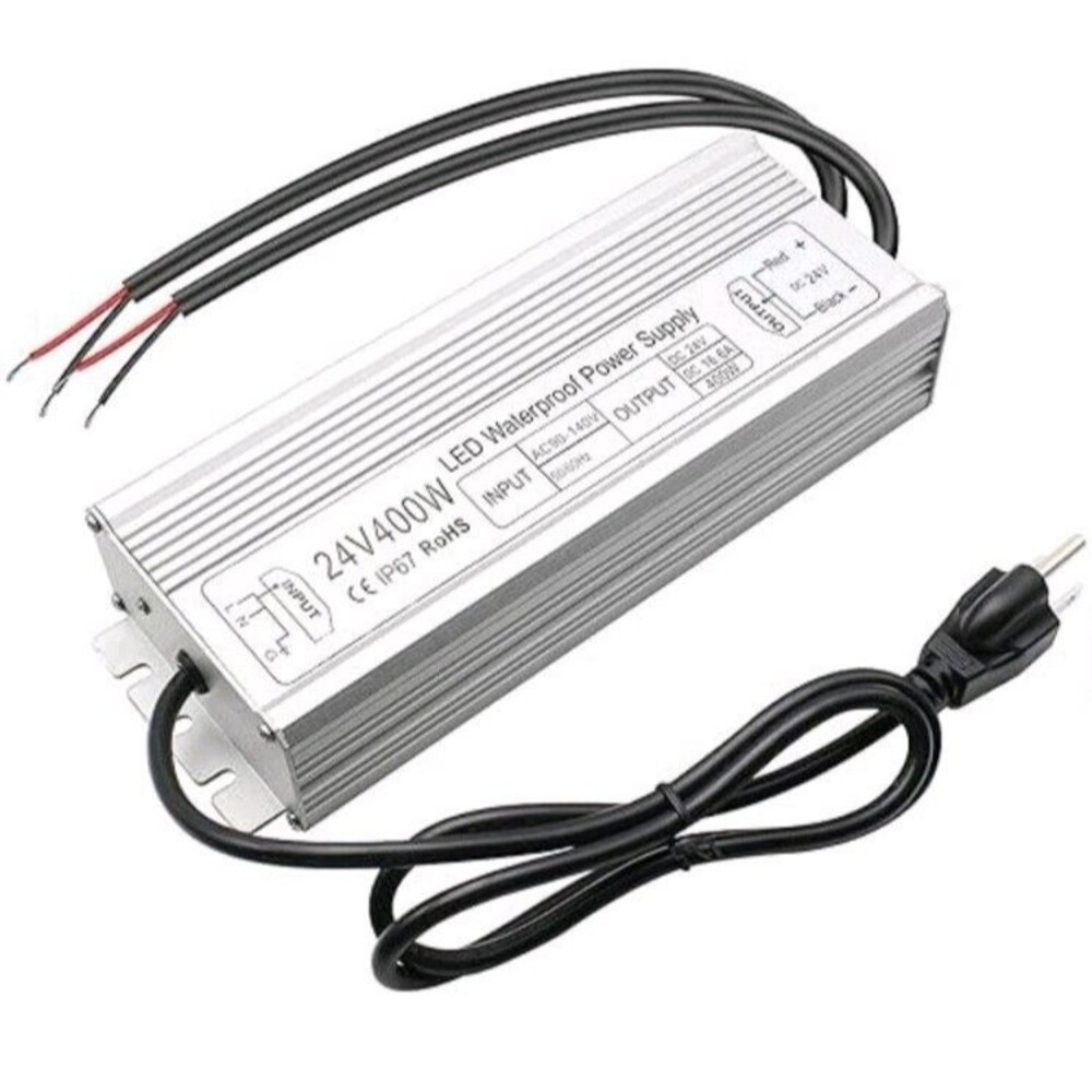400W 24V Power Supply, IP67 Waterproof Outdoor LED Driver, AC 90-140V to DC 24V